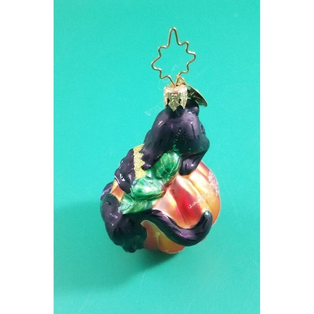 Christopher Radko Cat O’Lantern Halloween Ornament Black Cats pumpkin Gem.
